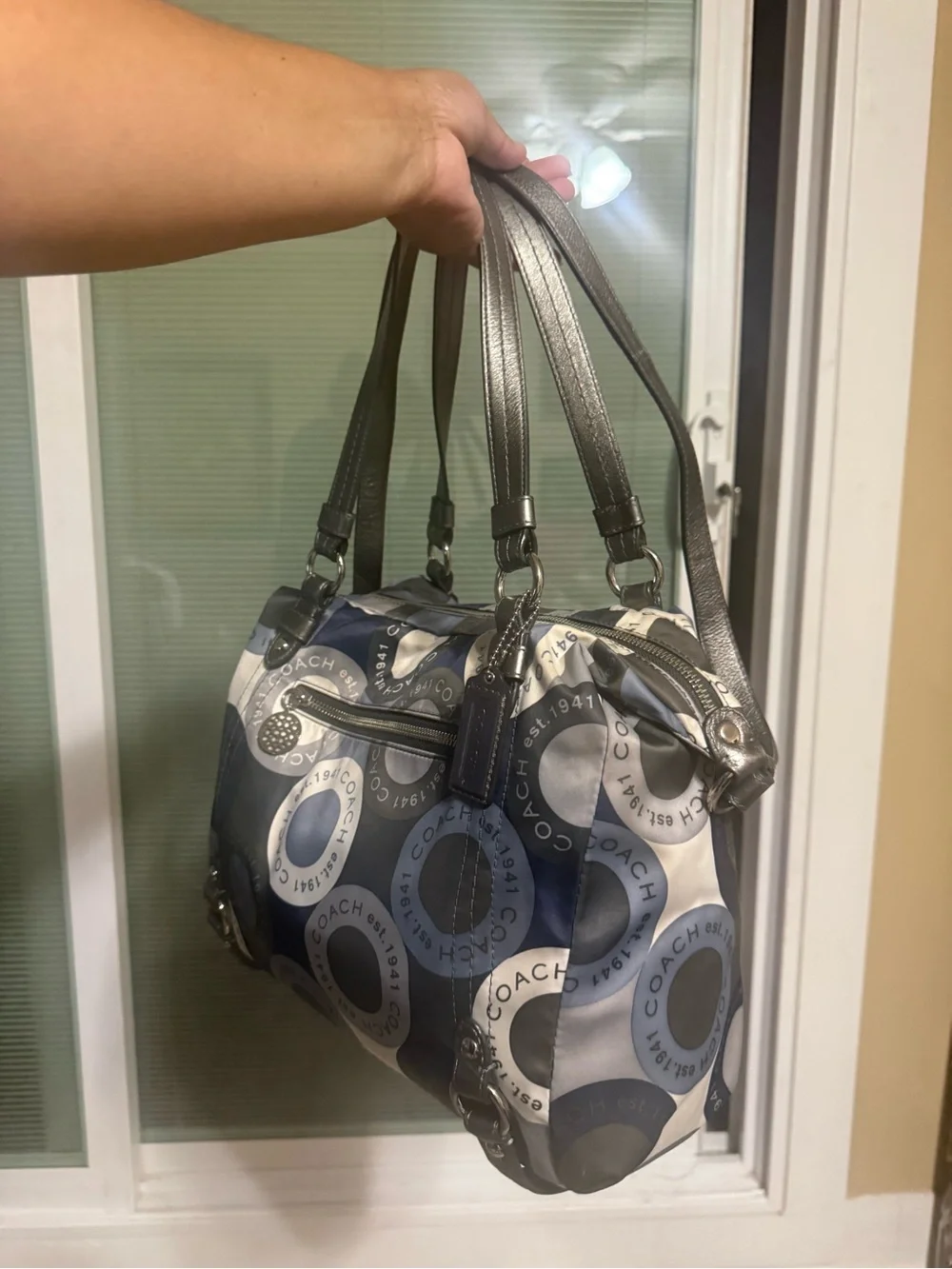 Coach Blue Gray Signature Circle Tote